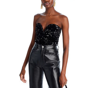 Aqua Women Sequined Bustier Top Black Size M